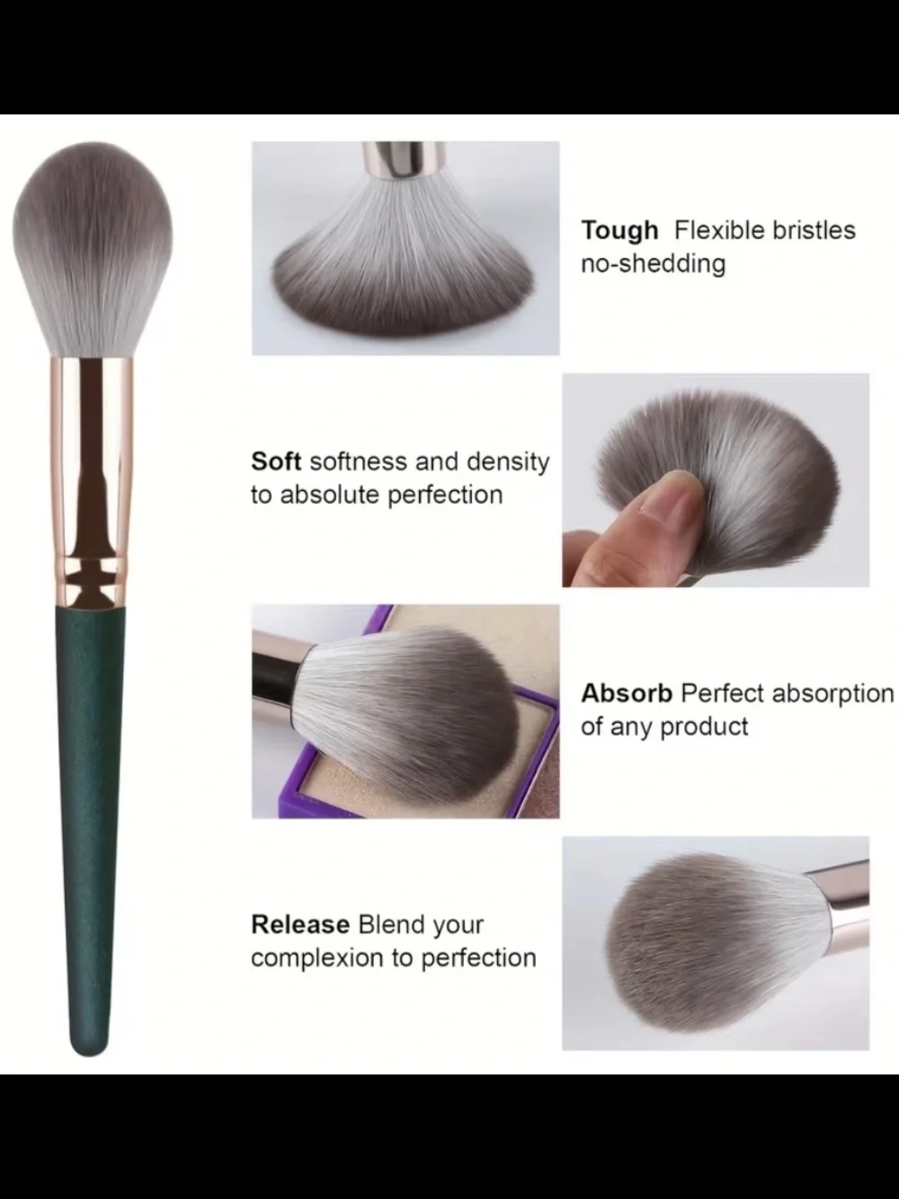 14 Piece NIP Green Makeup Brush Set with Powder Applicators